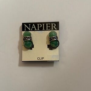 Napier Green and Silver Clip Earrings